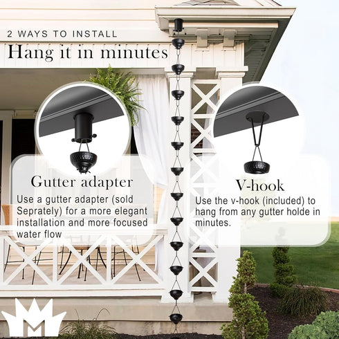 Aluminum Eastern Hammered Cup Rain Chain Replacement Downspout for Gutters, Matte Black